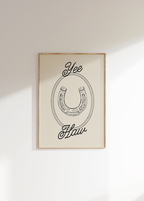 Yeehaw Art Print Black, Minimalist Western Wall Art Poster, Cowgirl Vintage Country Art, Cute Apartment Decor Southern Hospitality Print