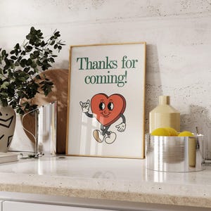 Thanks for Coming Poster, Retro Cartoon Hospitality Print Typography Digital Wall Art