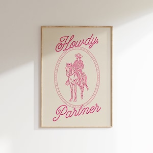 Howdy Partner Wall Art, Howdy Sign, Vintage Cowboy Poster, Vintage Western Cowgirl Cute Apartment Decor