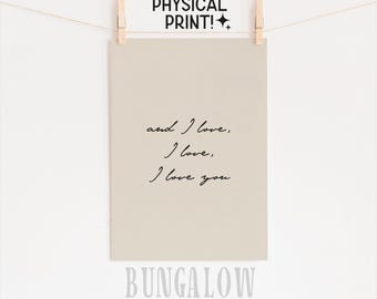 I Love You Romantic Art Print, Book Lover Wall Art, Romantic Quote Poster, Pride and Prejudice Art, Physical Shipped Print for Home Decor