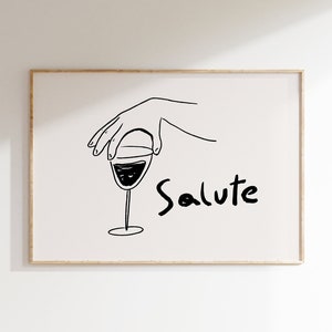 Salute Wine Poster, Bar Cart Accessories, Cocktail Wall Art, Bar Poster Drink Wall Art, Cute Apartment Decor Housewarming Gift, Kitchen Art