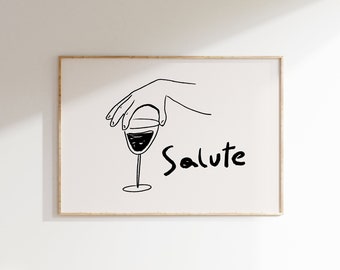 Salute Wine Poster, Bar Cart Accessories, Cocktail Wall Art, Bar Poster Drink Wall Art, Cute Apartment Decor Housewarming Gift, Kitchen Art