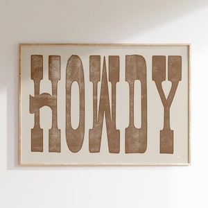 Vintage Howdy Art Print, Rustikales Howdy Poster, Western Wandkunst, süsses Wohnung Dekor, Western Dekoration, Western Wohnkultur
