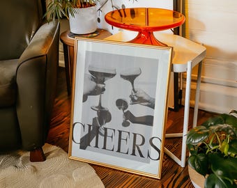 Affiche Cheers, accessoires pour chariot de bar, impression d'art, oeuvre d'art numérique murale pour la maison, décoration de bar, décoration de style vintage, affiche à cocktail pour la salle à manger