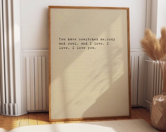 Jane Austen Quote Print, Pride and Prejudice Poster, Literary Decor, Elizabeth Bennett Mr Darcy Quote Typewriter Romantic Art Poster