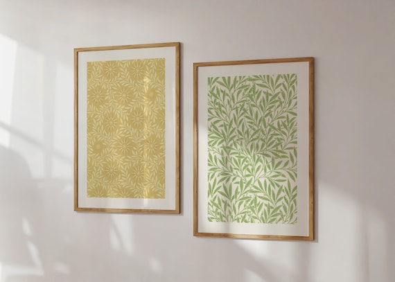 Botanical Pattern Print Bundle, Vintage Textile Art Prints, Yellow Floral Art for Gallery Wall, Boho Cute Apartment Decor, Boho Nursery Art