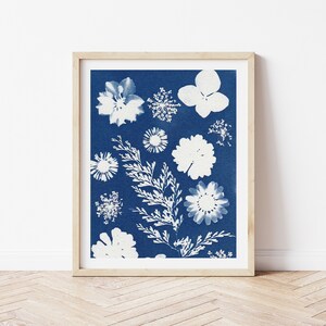 Modern Botanical Art Print Minimalist Boho Wall Art Cyanotype Poster Modern Boho Art Digital Download Print Art for Gallery Wall Floral Art image 2