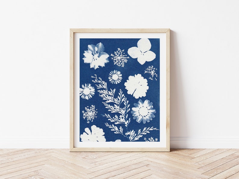 Modern Botanical Art Print Minimalist Boho Wall Art Cyanotype Poster Modern Boho Art Digital Download Print Art for Gallery Wall Floral Art image 2