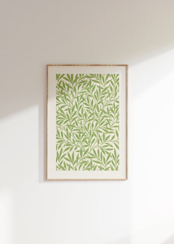 William Morris Vintage Botanical Pattern Print, Vintage Textile Poster, Green Floral Art, Boho Cute Apartment Decor, Nursery Wall Art