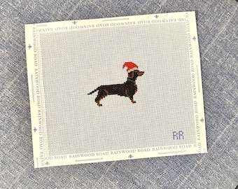 Dachshund Christmas Painted Needlepoint Canvas