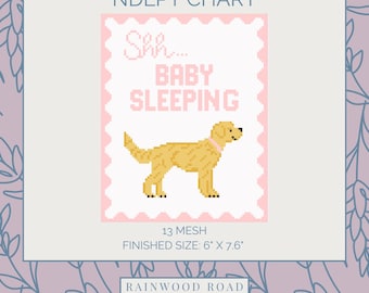 Shh Baby Sleeping Retriever Pink Needlepoint Chart