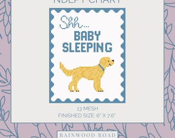 Shh Baby Sleeping Retriever Blue Needlepoint Chart 13 Mesh