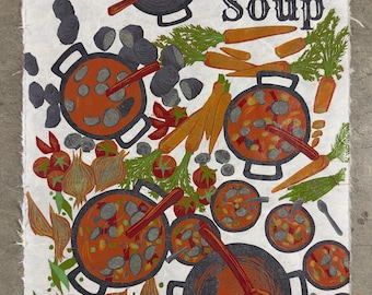 Sopa de piedra - xilografía reducida original