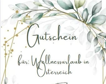 Gutschein Eukalyptus mit goldenem Rahmen - selber editierbar über Canva