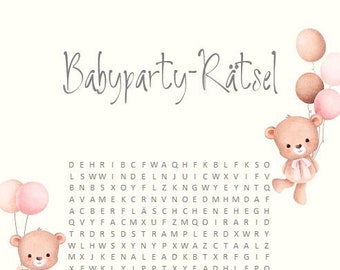 Rätsel Babyparty / Babyshower Bärchen rosa
