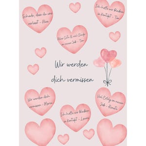 Cadeau d'adieu collègue de travail / collègue de travail / allemand / affiche pour imprimer des mots personnels dans les cœurs / cadeau personnel DIY