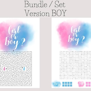Bundle - Gender Reveal Baby shower which gender? Maze + puzzle / riddle pregnancy reveal pregnant surprise boy or girl? Version BOY