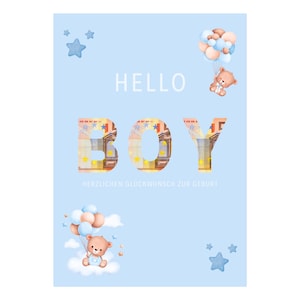 Geldgeschenk Geschenk Geburt DIY zum selbst ausdrucken PDF Digitale Datei Version Boy Teddybär kreativ Last Minute Sofort Download Geld