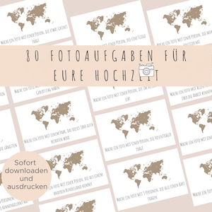 Hochzeit 80 Fotoaufgaben | Reisemotto Weltkarte | + 15 Blankokarten | Kennenlernspiel Hochzeitsspiel | digitaler Download  | Motto Reisen