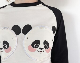 Panda Mama - Cute, warm and comfy breastfeeding pyjamas with easy zip openings and nursing pads - 100% organic cotton - Ideal to co-sleep!