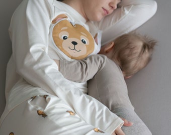 Mama Bear - Cute, warm and comfy breastfeeding pyjamas with easy zip openings and nursing pads - 100% organic cotton - Ideal to co-sleep!