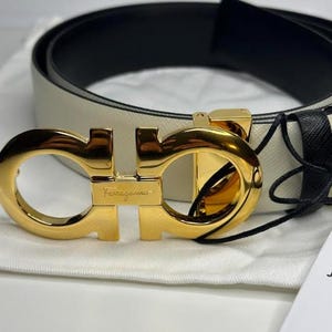 Salvatore Gamo Reversible White AND Black Leather Medium Gold Buckle Belt Unisex