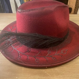 Custom Freehand Burned Felt Hat - Brim Wrapped Vine design