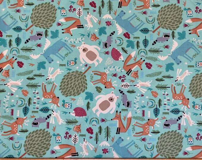 Oasis Fabrics Fun Flannels Forest Friends in Teal 100% Cotton Flannel ...
