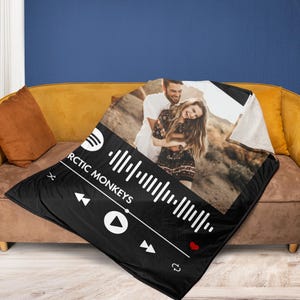 Custom Blanket your photo & music favorite song, Personalized Photo Blanket, Picture Blanket, Minky Blanket Wedding Gift, PAE002.C