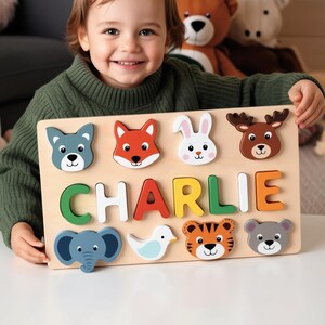 Personalized Handmade Baby Name Puzzle with Animals, Baby Girl Gift, Baby Boy Gift for Chirstmas, Nursery Decor,Custom Handmade Birthday