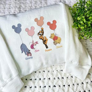 Winnie The Pooh Friends Embroidered Sweatshirt, Custom Name Shirt, Cute Piglet Eeyore Tigger Pooh Design, Gift for Mom ESH4127.C