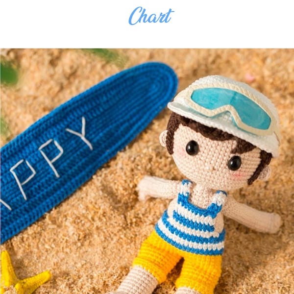 Crochet Doll Pattern - Surfing Boy,  Amigurumis crochet toy and doll crochet PHOTO tutorial and Board,English PDF