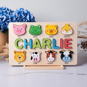 Personalized Handmade Baby Name Puzzle with Animals, Baby Girl Gift, Baby Boy Gift for Chirstmas, Nursery Decor,Custom Handmade Birthday