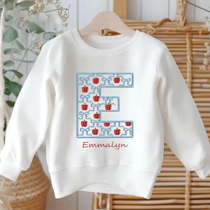 Back to School Shirt for Girls, Monogram Apple Shirt, First Day of School Embroidered Tee, Personalized Name Shirt with Bow, ESE089.C