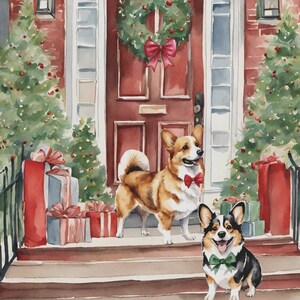 Two Corgis Holiday Greeting cards (8, 16, and 24 pcs), Dog Lover Card, Christmas Card