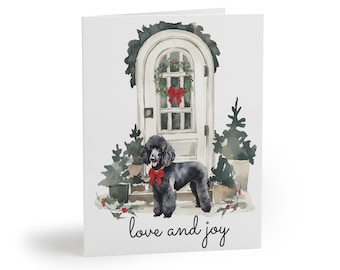 Christmas Greeting Cards, Black Poodle Holiday Door Cards, Set of 8 16 24, Christmas Card Pack, Dog Lover Xmas Cards, Cute Animal Holiday