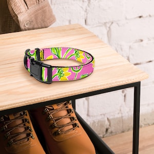 Pink and Green Floral Dog Collar – Adjustable Cute Dog Collar for Small, Medium, or Large Dogs