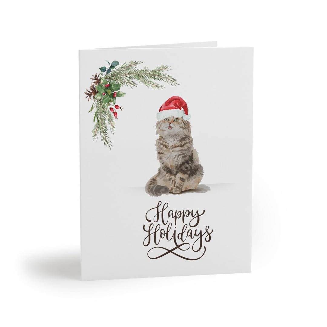 Personalized Cat Holiday Cards - Whimsical Christmas Greeting Card Set ...