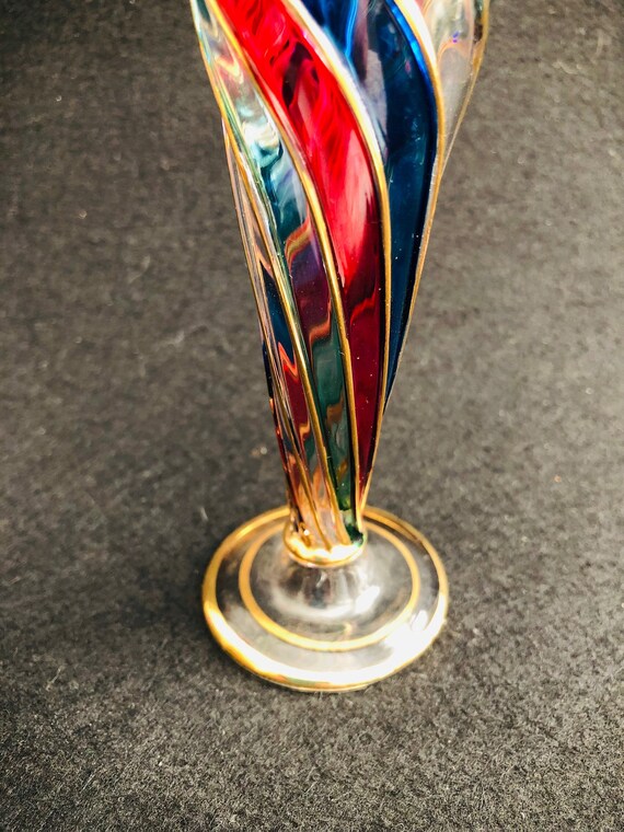 Blue~ Red ~ Gold Swirl Art Glass Perfume Bottle w… - image 6