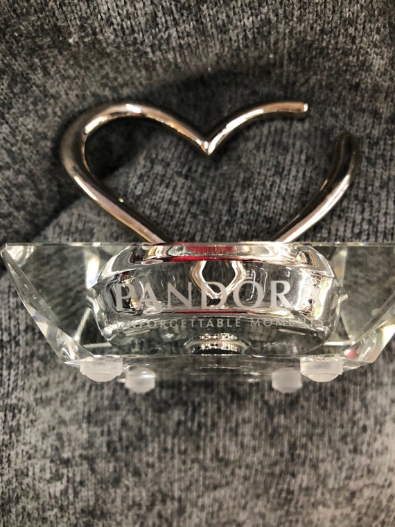 Pandora Crystal & Silver Tone Open Heart Charm Rin