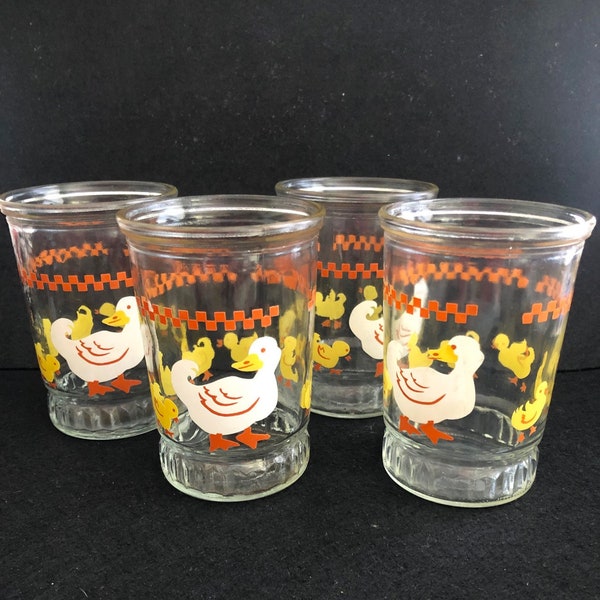 Vintage Set of 4 ~Bama Jelly Jars ~Chicks ~10oz Juice Glasses