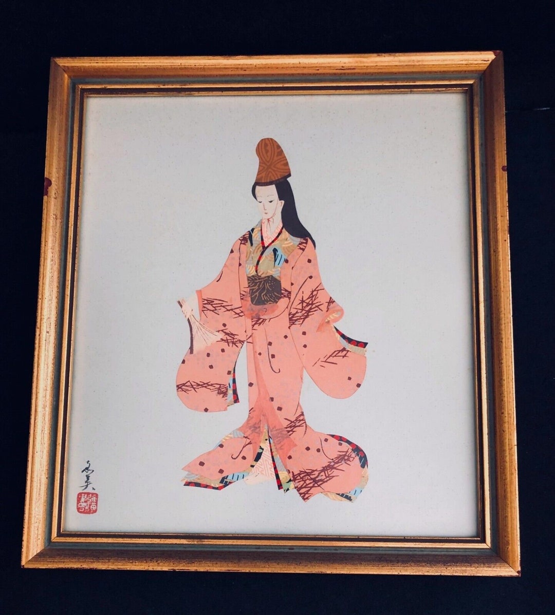 JAPANESE PAPER CUTOUT Signed Art lovely Lady in Kimono Etsy
