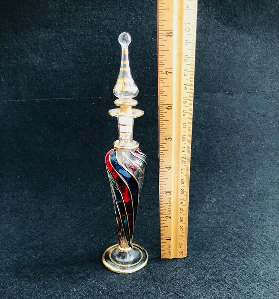 Blue~ Red ~ Gold Swirl Art Glass Perfume Bottle w… - image 5