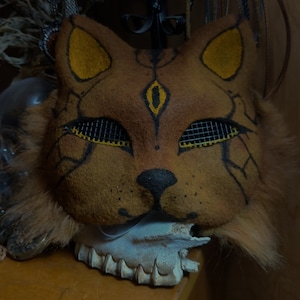 Orange/red fantasy ' Therian '  Cat Mask.