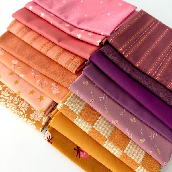 Sangria Spice - Curated Fabric Bundle, 16 Fat Quarters/Half Yards | Fableism Lucky Loom, AGF Pure Solids, Evolve, GeoBloom; RSS Starry New