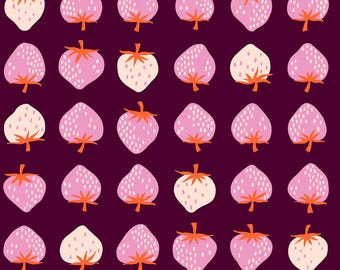 DEEP PLUM - Strawberry | Ruby Star Society - fabric, quilting cotton, purple/red/burgandy, pink/red/white berries, blender