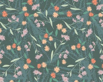 Dusk Bouquet - GeoBloom | Art Gallery Fabrics, Sewcial Bee Collective - green/peach, modern floral print, blender fabric