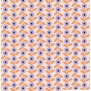 May include: A repeating pattern of stylized flowers and leaves in shades of lavender, peach, and black on a cream background. The design features vertical rows of lavender flower clusters with black centers, connected by peach-colored stems and leaves. The number "610234" is in the bottom right corner.