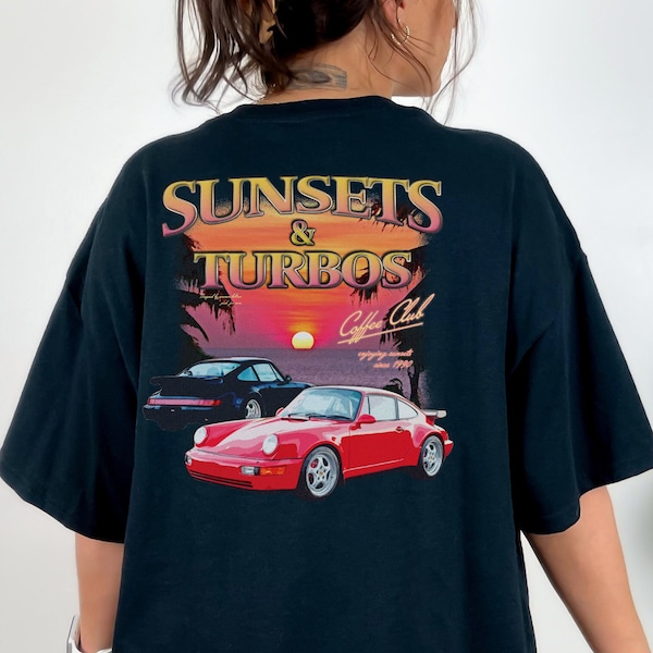 Motorsport Car Racing Shirt, Vintage Car Shirt, Porsche Shirt, Car Club shirt, Sunsets and Turbos Coffee Club by Push For More
