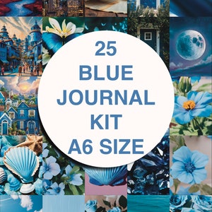 Blaues Journal Kit - A6 Größe, Farbthema Scrapbook Kit Bilder, Bullet Journal, Journal Kit, Scrapbook Ephemera, Blaue Bilder, Blaue Ästhetik